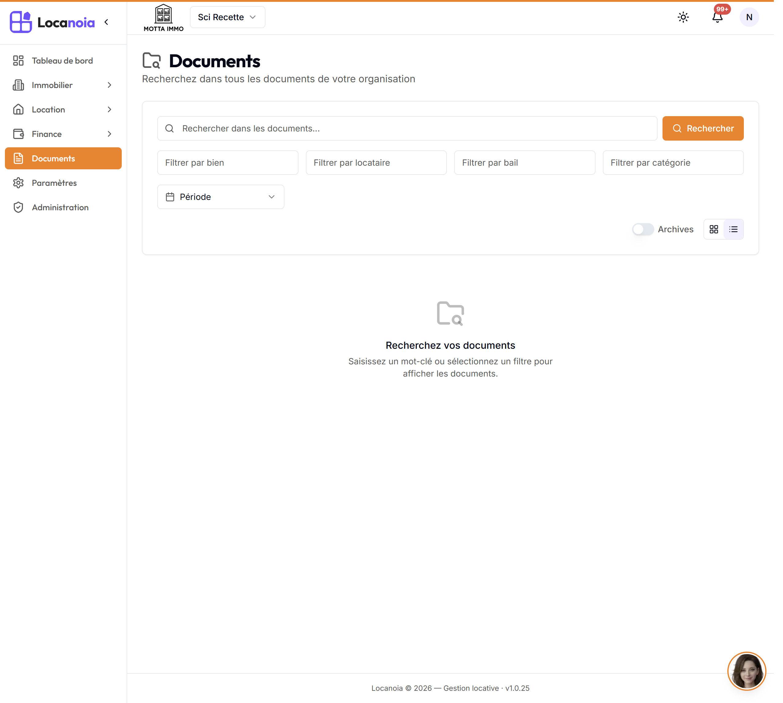 La page Documents avec la barre de recherche et les filtres