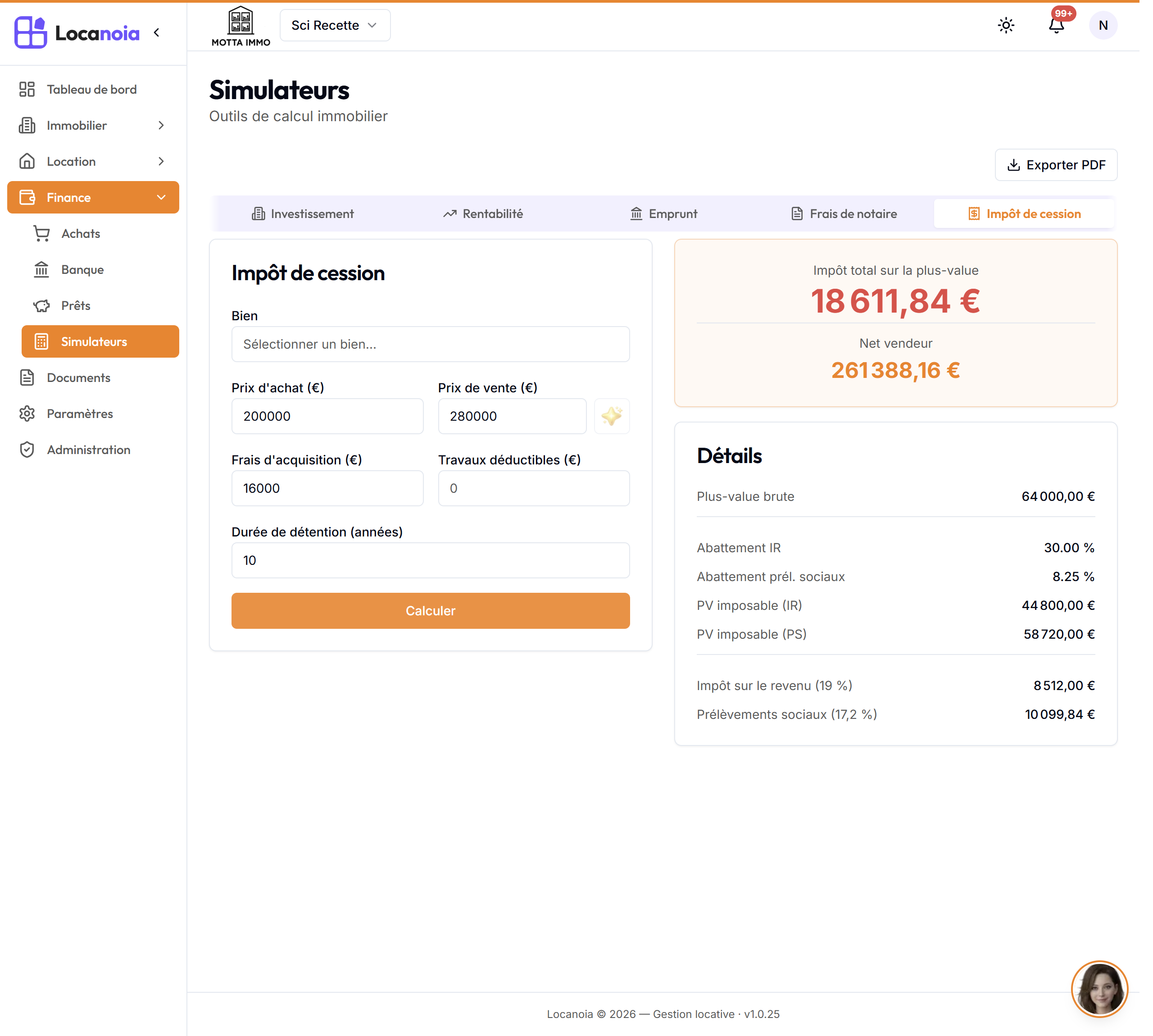 Le simulateur d'impôt de cession