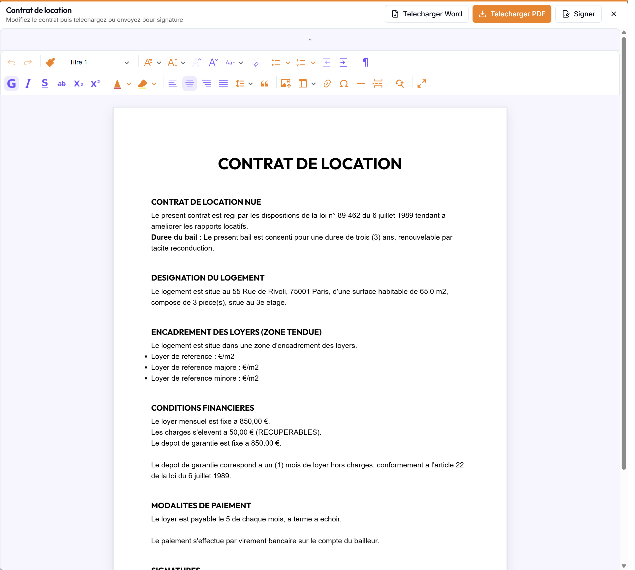 Rédaction du contrat de location