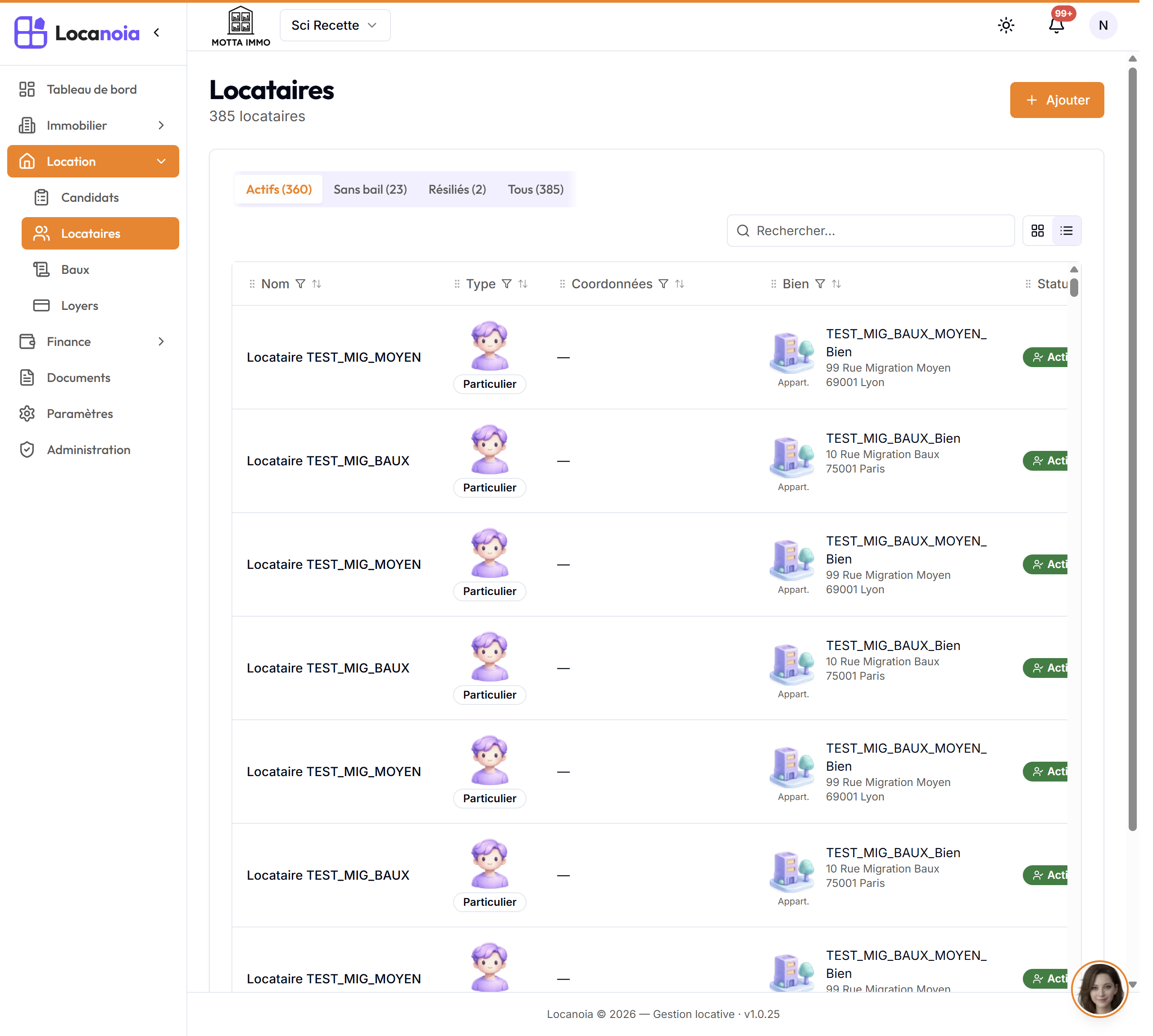 Liste des locataires