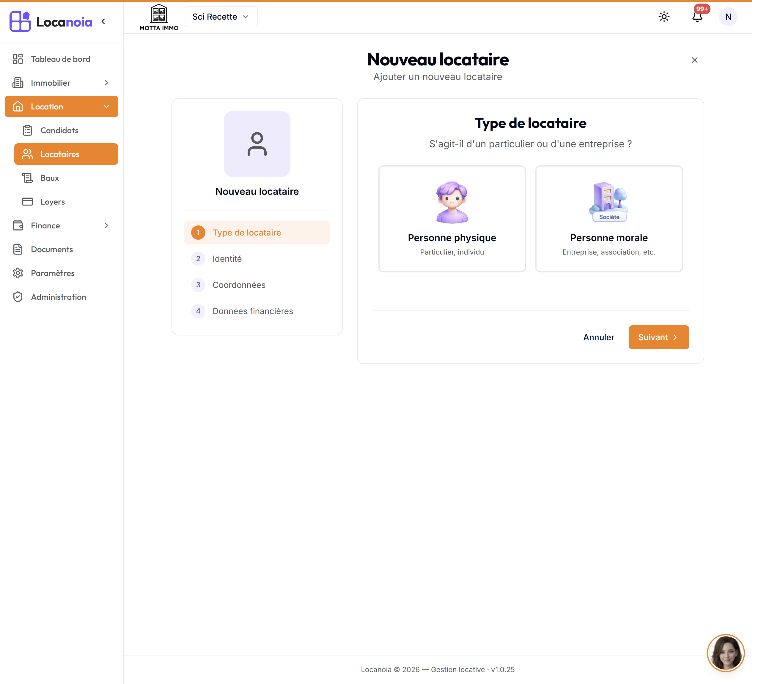 Choix du type de locataire