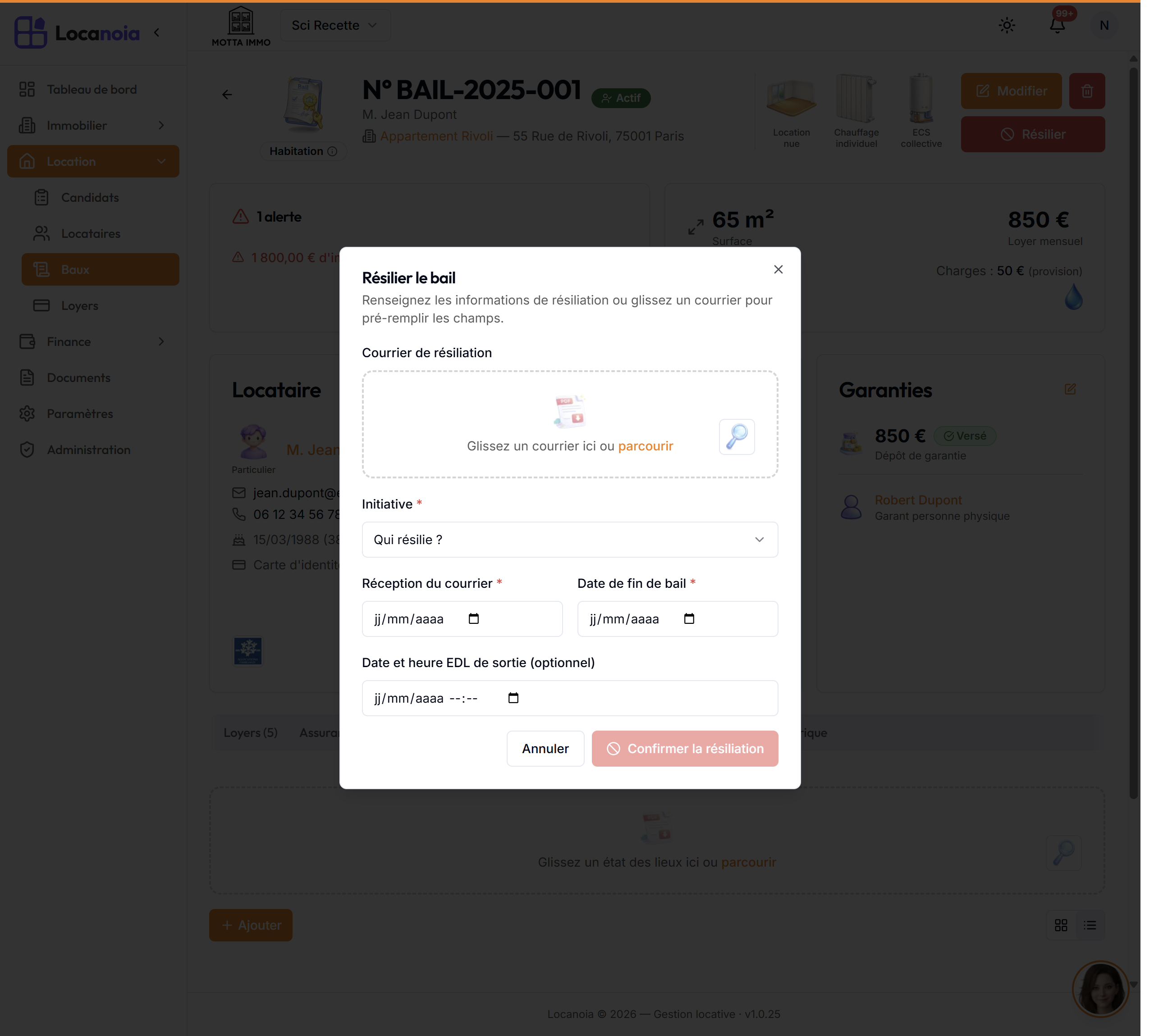 Résiliation d'un bail