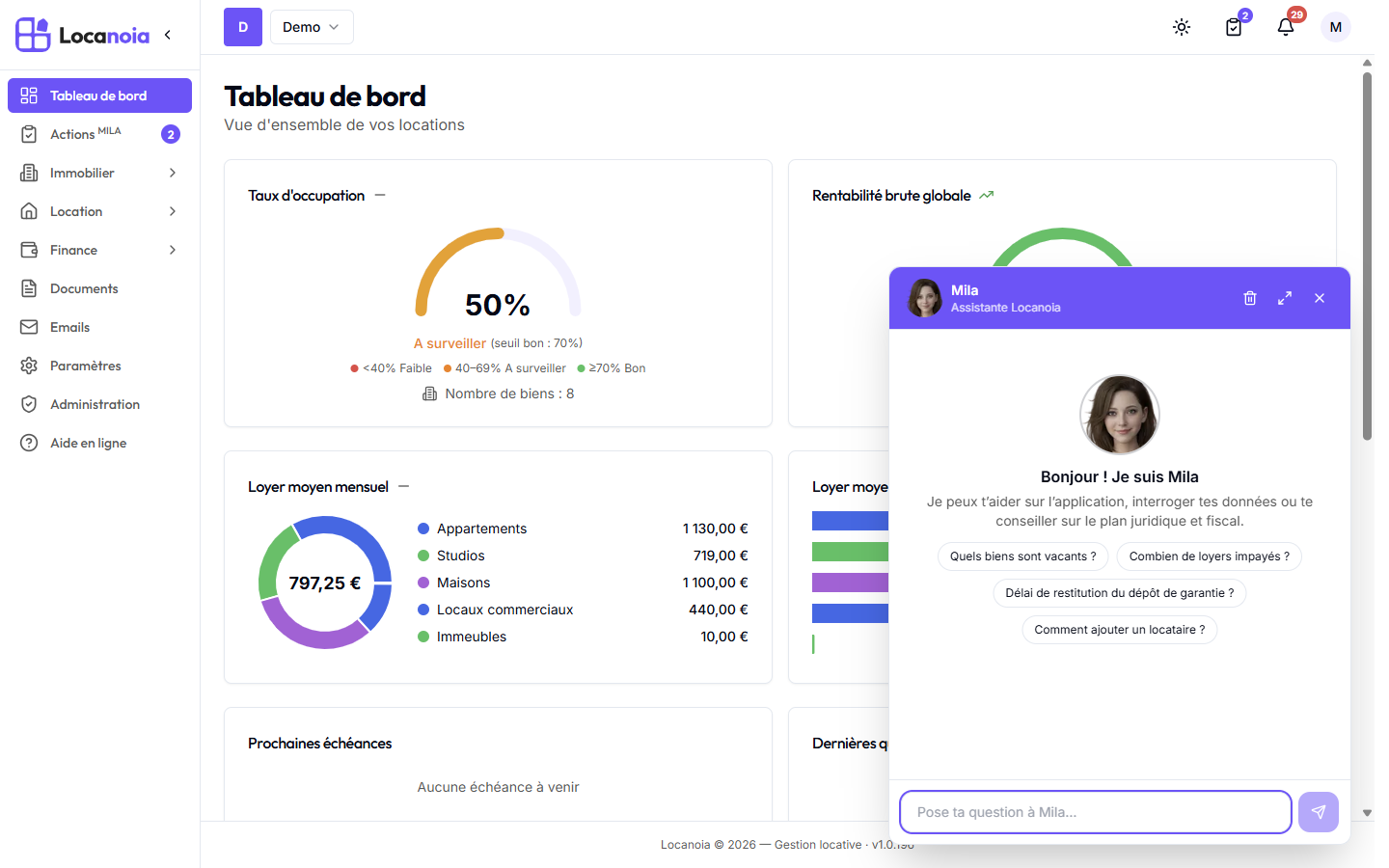 Fenêtre de discussion Mila avec suggestions
